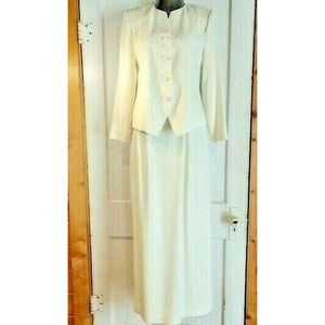 MARILYN GRAHAM Mother of the Bride Dress Jacket Skirt White Cream Size 8
